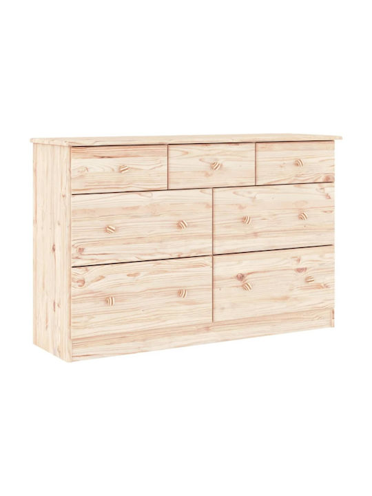 Chest of Drawers of Solid Wood with 7 Drawers Brown 112x35x73cm