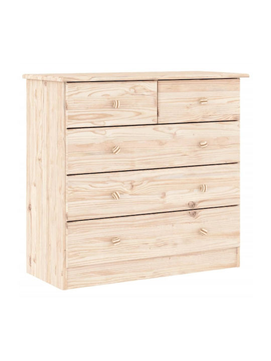 Chest of Drawers of Solid Wood with 5 Drawers Brown 77x35x73cm