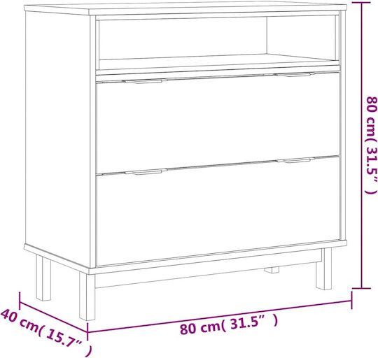 Chest of Drawers of Solid Wood with 2 Drawers Brown 80x40x80cm