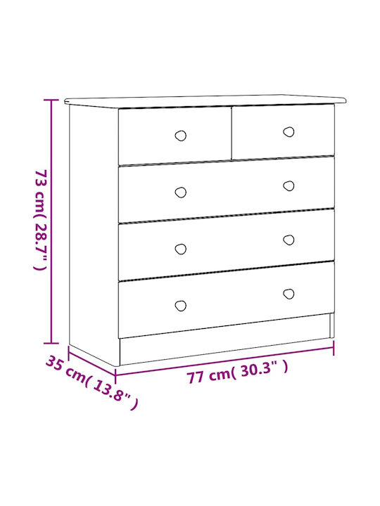 Chest of Drawers of Solid Wood with 5 Drawers Brown 77x35x73cm
