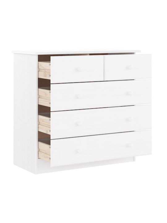 Chest of Drawers of Solid Wood with 5 Drawers Λευκή 77x35x73cm