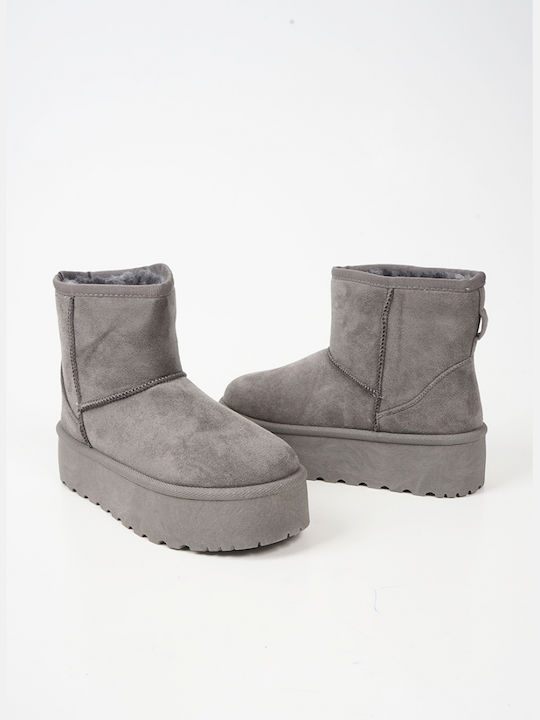 Suede Women's Ankle Boots with Fur Gray