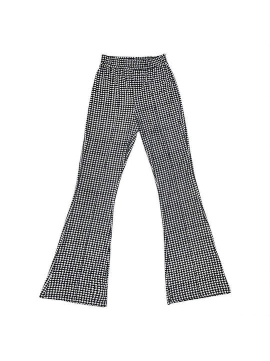 Ustyle Women's Fabric Trousers Flared Checked Black