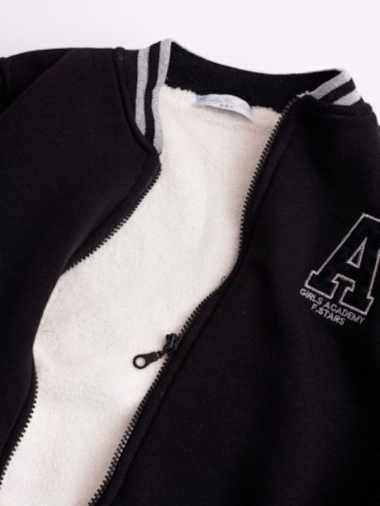 Kids Sweatshirt Cardigan Cotton with Hood Black