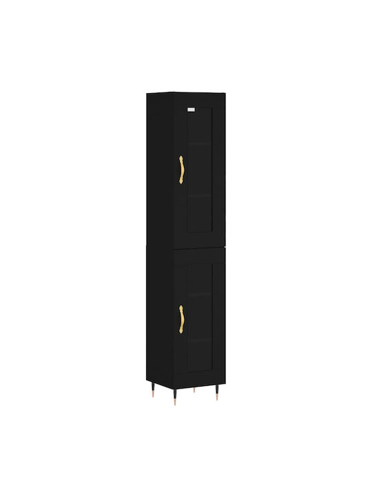 Floor-standing Living Room Display Cabinet made of Particleboard with Glass Black 34.5x34x180cm