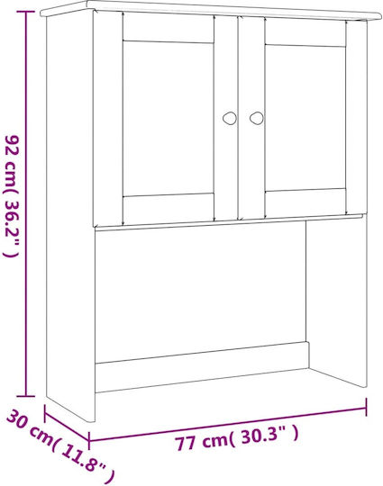 Vitrină de Sufragerie din Lemn Masiv Alb cu Geam 77x30x92cm