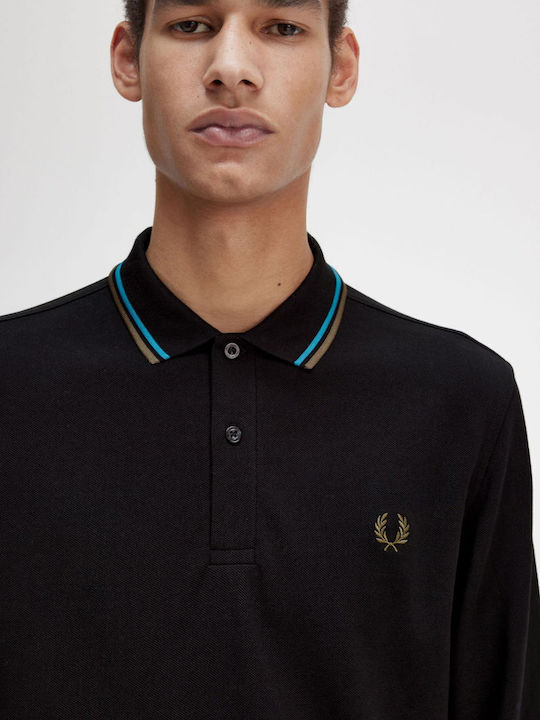 Fred Perry Twin Tipped Ανδρική Μπλούζα Μακρυμάνικη Polo Μαύρη