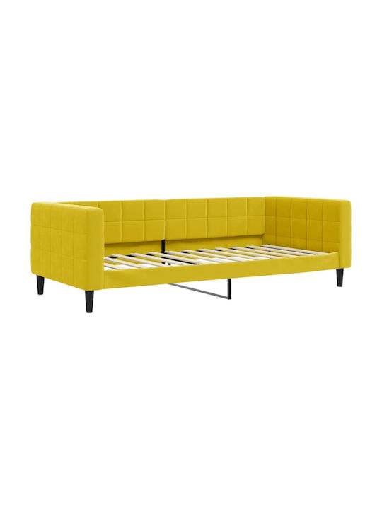 Sofa Bed Single Upholstered with Fabric Yellow with Slats for Mattress 90x200cm