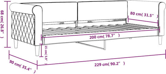 Canapea Pat Single Metalic Galben cu Lamele pentru Saltea 80x200cm