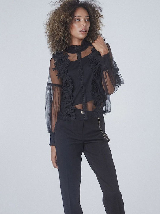 BSB Women's Blouse with Lace Black