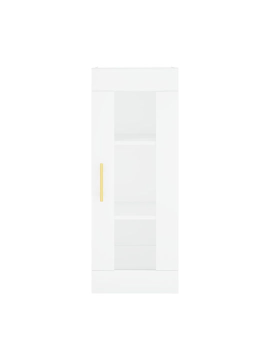 Floor-standing Living Room Display Cabinet made of Particleboard with Glass White 34.5x34x180cm