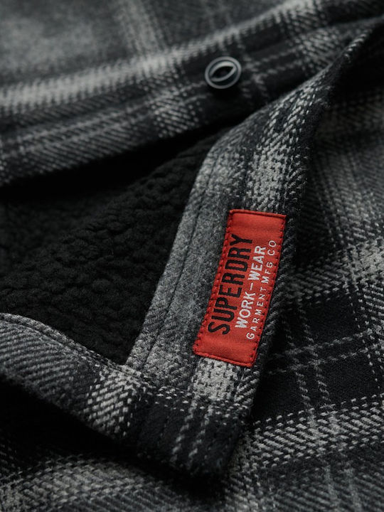 M D3 Ovin Long Sleeve Overshirt Regular Fit Checked Black