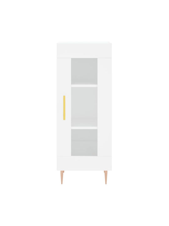 Floor-standing Living Room Display Cabinet made of Particleboard with Glass White 34.5x34x180cm