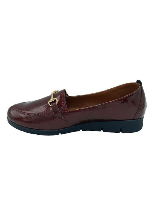 Lackleder Damen Loafers in Burgundisch Farbe