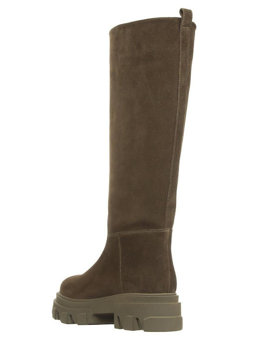 Perni07 Suede Γυναικείες Μπότες Χακί