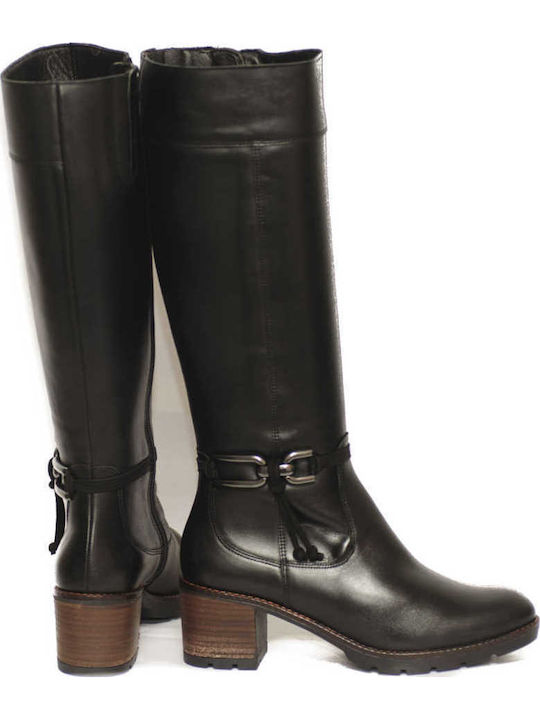 Anatomic Leather Medium Heel Women's Boots with Zipper Black