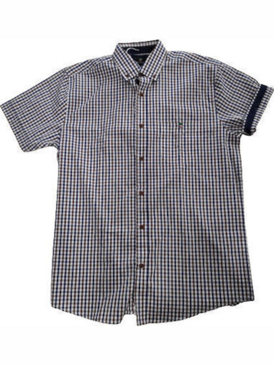 Visconti Men's Shirt Short Sleeve Checked Brown