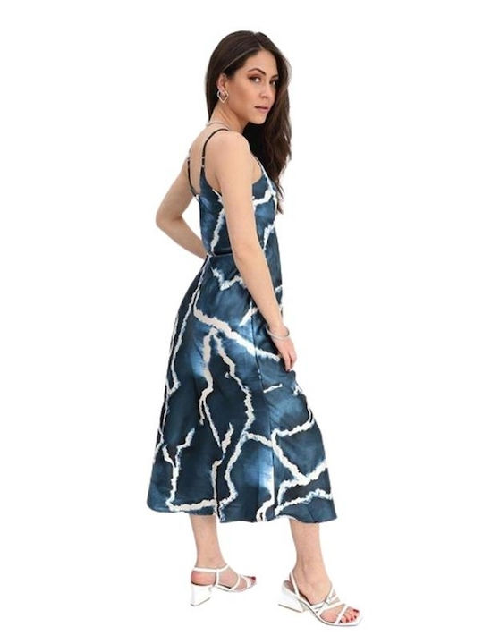 WOMEN'S MIDI DRESS WITH STRAPS BLUE MZR 20648-100