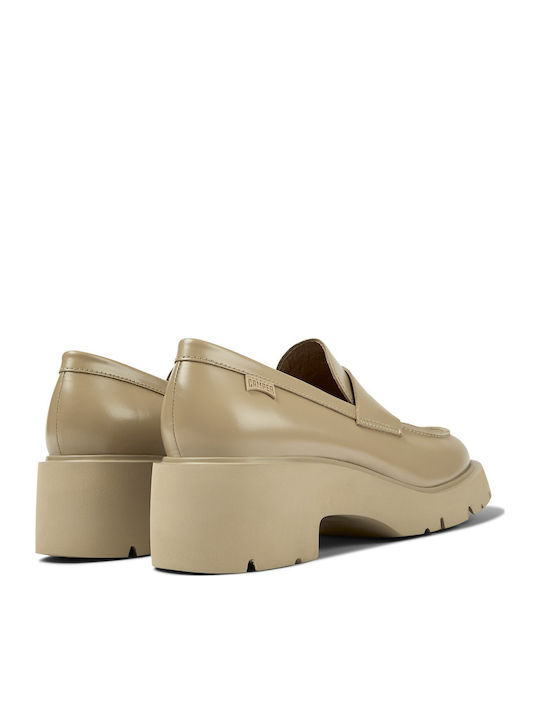 Milah Leather Women's Moccasins in Beige Color