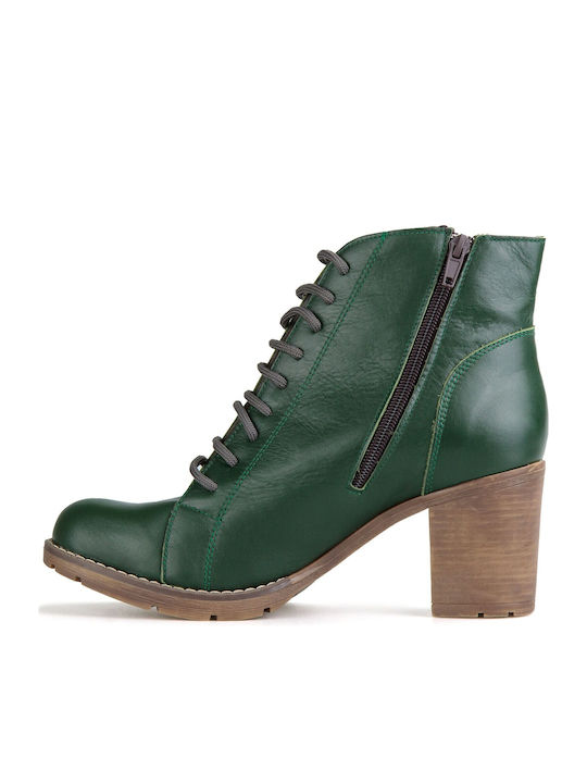 Leather Women's Ankle Boots Green
