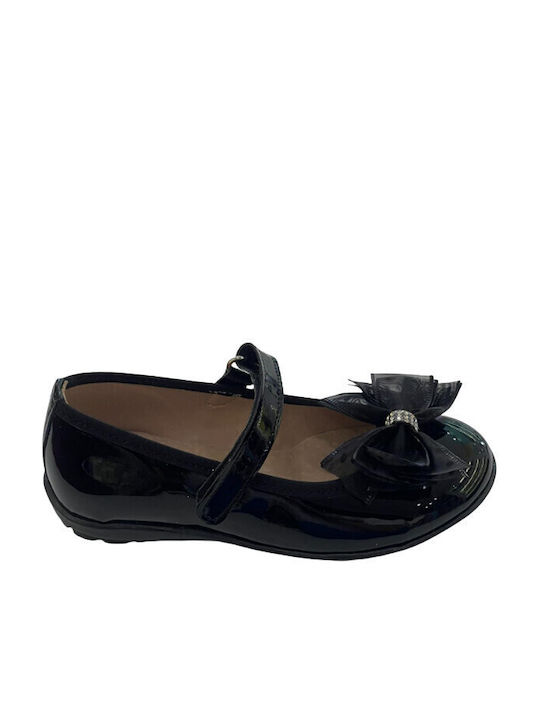 Ricco Mondo Kids Anatomic Leather Ballerinas with Hoop & Loop Closure Black