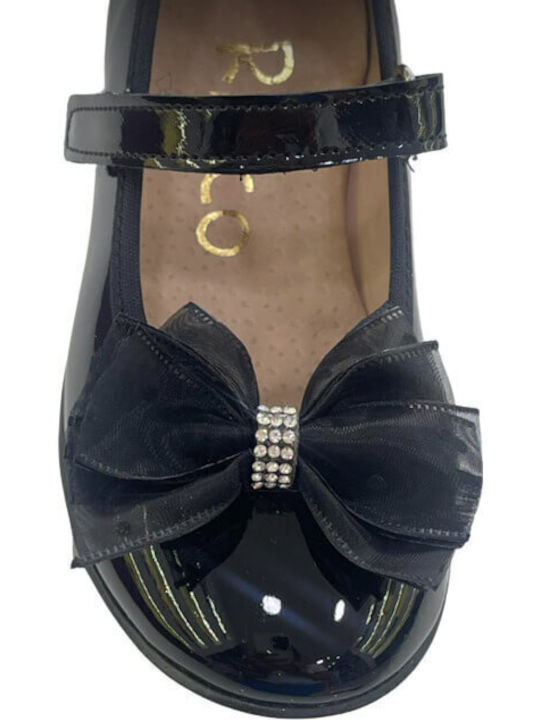 Balerini copii Anatomic cu închidere Hoop & Loop de Piele Negre