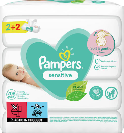 Pampers Sensitive Hypoallergenic Baby Wipes without Perfume, Alcohol & Parabens 4x52pcs
