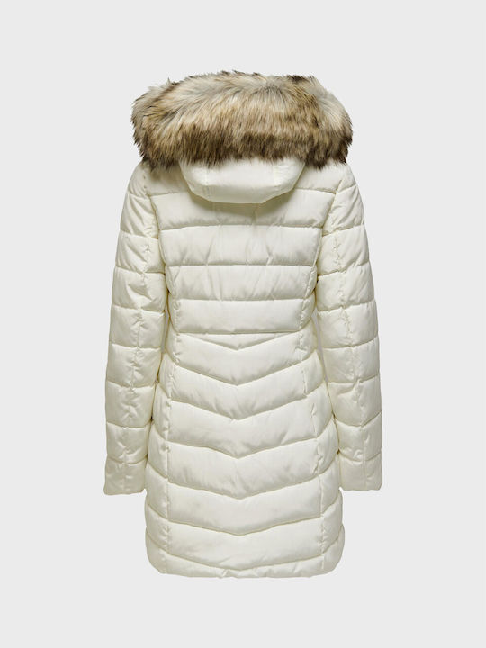 Only Women's Short Puffer Jacket for Winter with Hood White