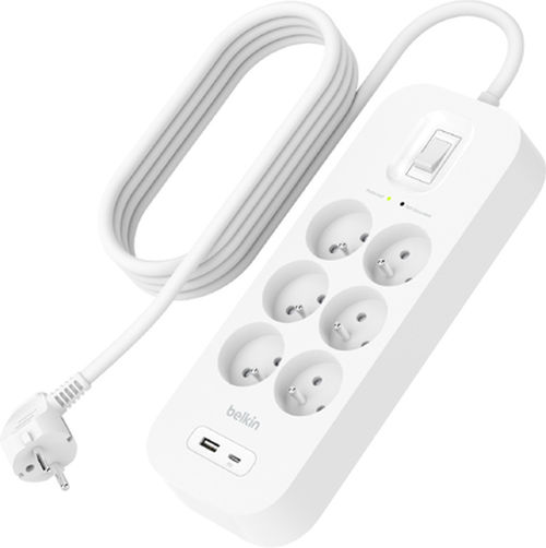 Belkin Πολύπριζο 6 Θέσεων με 1 USB-A, USB-C, Διακόπτη και Καλώδιο 2m