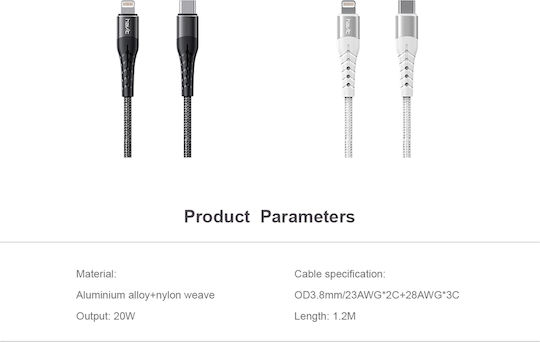 Havit Редовна USB-C към Lightning кабел 20W Черен 1.2м (21.08.0023)