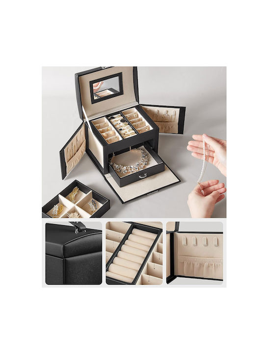 Songmics Jewelry Box Wooden with Drawer & Mirror 17.5x13.5x12cm