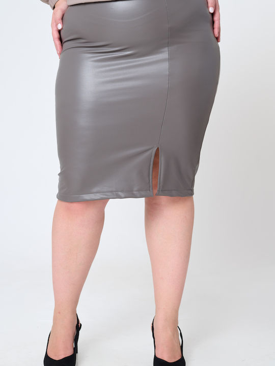 Jucita Leather Pencil Midi Skirt in Gray color