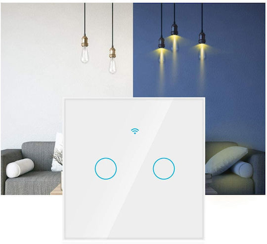 Rovo Χωνευτός Διακόπτης Τοίχου Αφής Wi-Fi Μονός με Πλαίσιο Λευκός