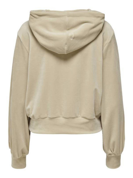 Only Women's Hooded Velvet Sweatshirt Cement