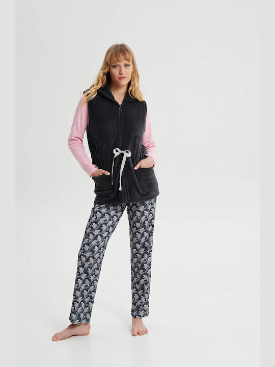 Vamp Winter Damen Pyjama-Set Baumwolle Gray