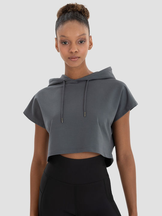 Superstacy Women's Cropped Hooded Sweatshirt Gray