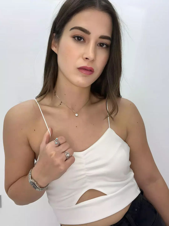 Women's Cotton Crop Top with Spaghetti Straps White