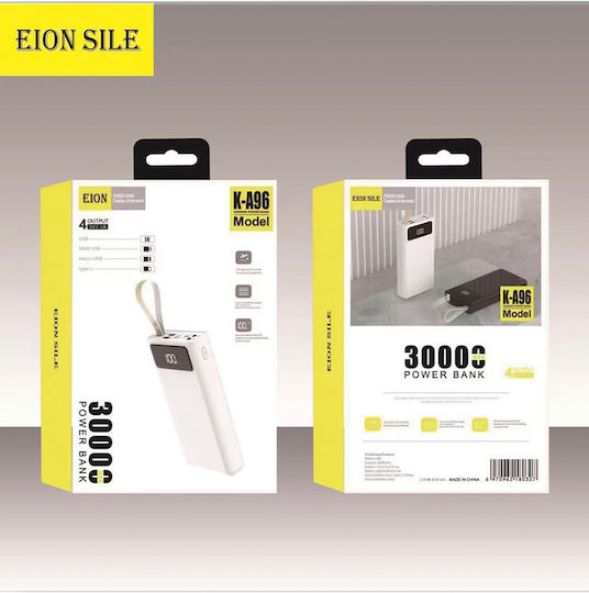 Eion K-A96 Power Bank 30000mAh με 4 Θύρες USB-A Λευκό