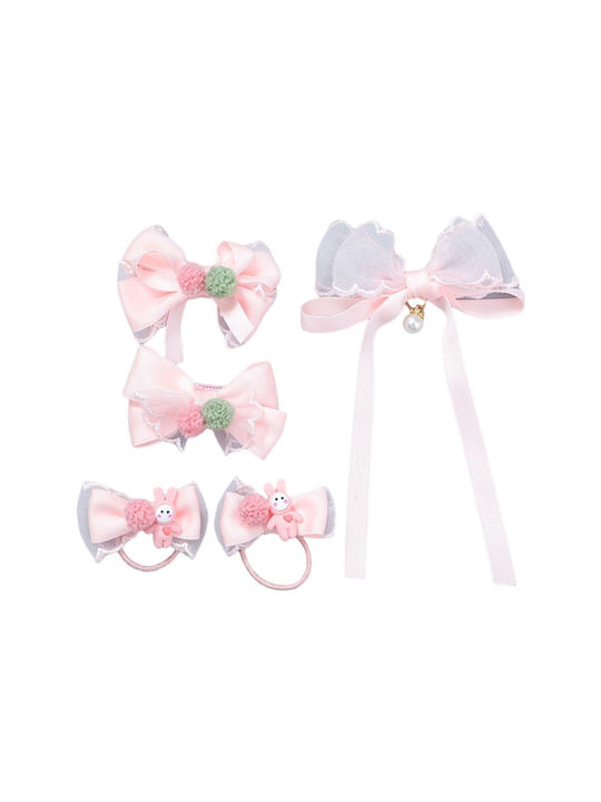 Kingmer Set of Kids Hair Clips with Hair Clip / Rubber Band in Pink Color 5pcs