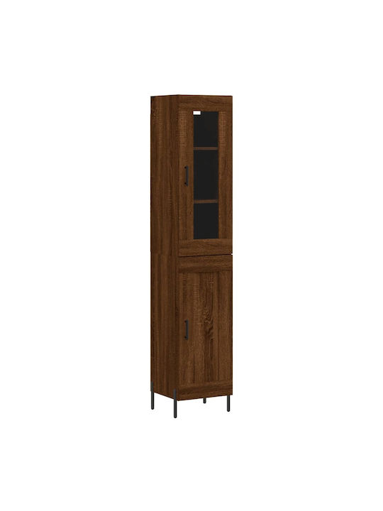 Floor Particle Board Living Room Display Cabinet with Glass Brown 34.5x34x180cm