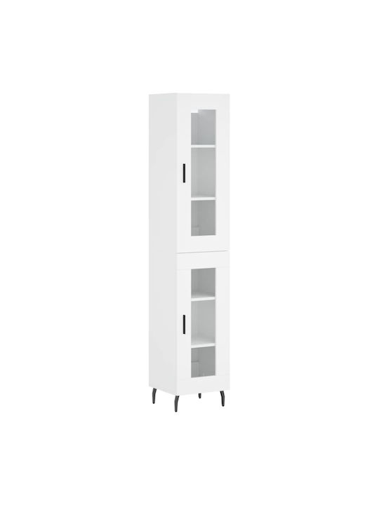 Floor-standing Living Room Display Cabinet made of Particleboard with Glass White 34.5x34x180cm