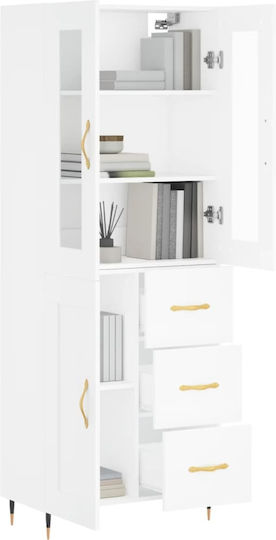 Floor-Standing Living Room Display Cabinet Made of White Particle Board with Glass 69.5x34x180cm