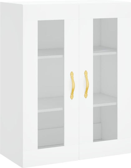Floor-Standing Living Room Display Cabinet Made of White Particle Board with Glass 69.5x34x180cm