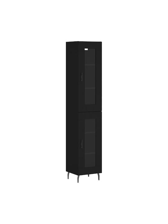 Floor-standing Living Room Display Cabinet made of Particleboard with Glass Black 34.5x34x180cm