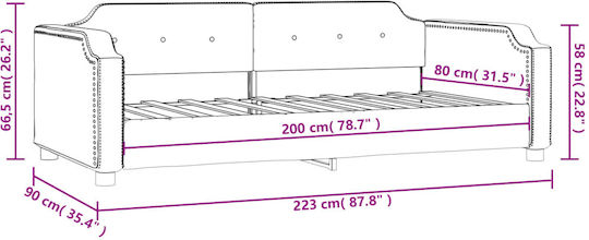 Sofa Bett Einzelbett Mit Stoff bezogen Dark Gray mit Latten für Matratze 80x200cm