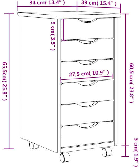 Чекмеджета за Бюро от Масивно Дърво Бял 34x39x65.5см