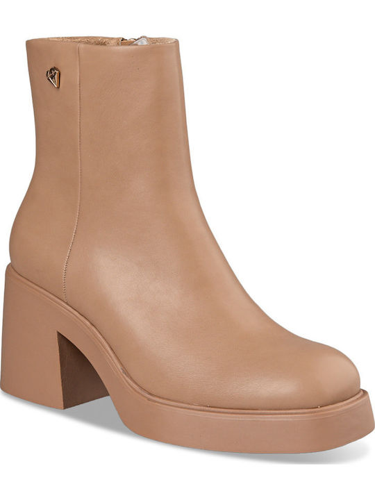 Damen Chelsea Stiefeletten mit hohem Absatz Braun
