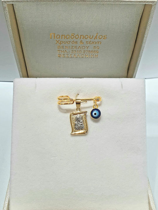 Prince Silvero Kids Gold Safety Pin Charm with Icon of Virgin Mary for Boy