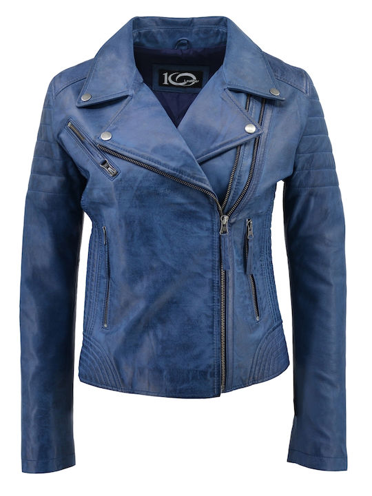 Δερμάτινα 100 Women's Short Lifestyle Leather Jacket for Winter Blue