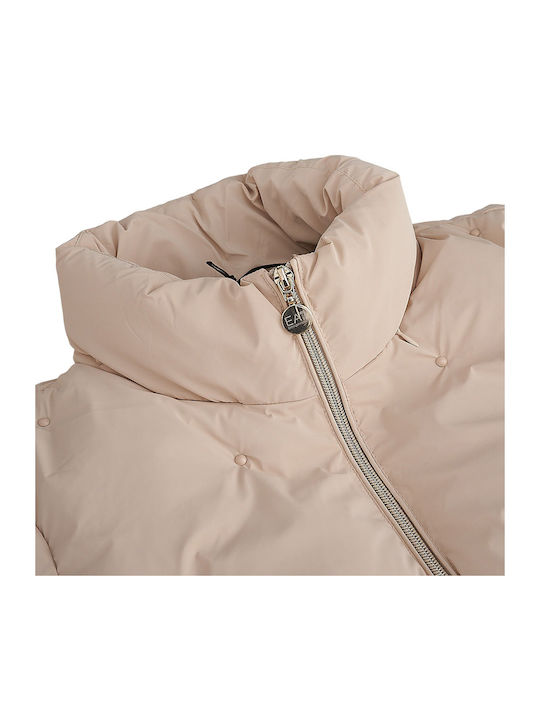 Women's Short Puffer Jacket for Winter Beige